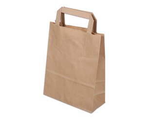 Sac en papier, à poignée plate, kraft brun, format portrait, 18 x 8 x 24 cm  Sacs à poignées plates, Sacs en papier et  boîtes