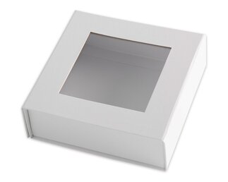 Magnetic Geschenkbox mit Fenster, Recyclingkarton, weiss Papiertaschen & Boxen