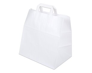 Sac en papier, à poignée plate, kraft blanc, format paysage, 32 x 22 x 34 cm  Sacs à poignées plates, Sacs en papier et  boîtes