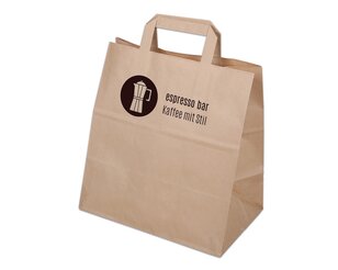 Bedruckbare Papiertasche mit Flachhenkel, braun, 27x29  Bedruckbare Tragetaschen, Papiertaschen & Boxen, Personali­sieren & Bedrucken