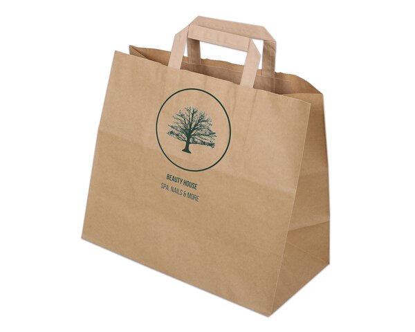 Sac en papier imprimable avec poignée plate, brun, 32x17x29 cm, myelco.ch Sacs en papier im­primables, Sacs en papier et  boîtes, Personnaliser et im­primer