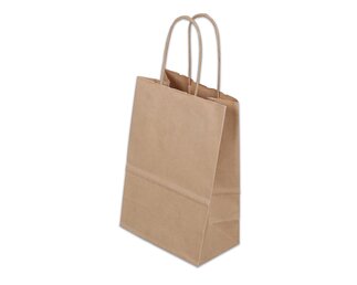 Papiertasche mit Kordel, braun, Hochformat, 14x8.5x21  Papiertaschen & Boxen