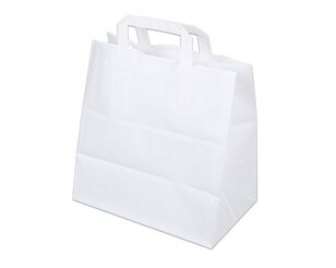 Papiertasche mit Flachhenkel, weiss, Querformat, 27x17x29  Tragetaschen mit Flachhenkel, Papiertaschen & Boxen