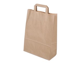 Sac en papier, à poignée plate, kraft brun, format portrait, 27 x 12 x 37 cm  Sacs à poignées plates, Sacs en papier et  boîtes