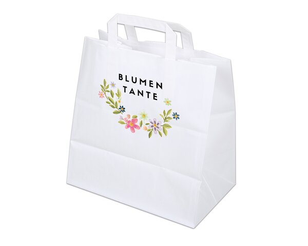 Bedruckbare Papiertasche mit Flachhenkel, weiss, 27x29  Bedruckbare Tragetaschen, Papiertaschen & Boxen, Personali­sieren & Bedrucken