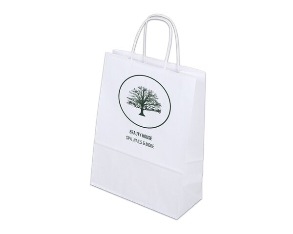 Bedruckbare Papiertasche mit Kordel, weiss 22x29  Bedruckbare Tragetaschen, Papiertaschen & Boxen, Personali­sieren & Bedrucken